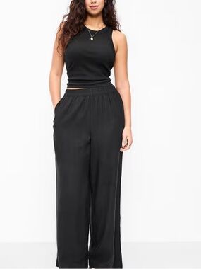 Old Navy Black High-Rise Wide Leg Linen Pants